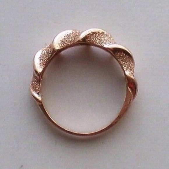 Vintage Designer Signed Solid 10K Rose Pink Gold Twisted Rope Design BAND RING